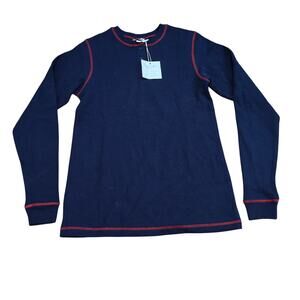 Pajama Gram Long Sleeve Navy Contrast Stitch Pajama Shirt Womens XSmall